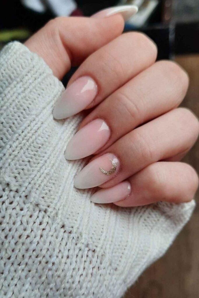 White Nails with a Subtle Negative Space Moon