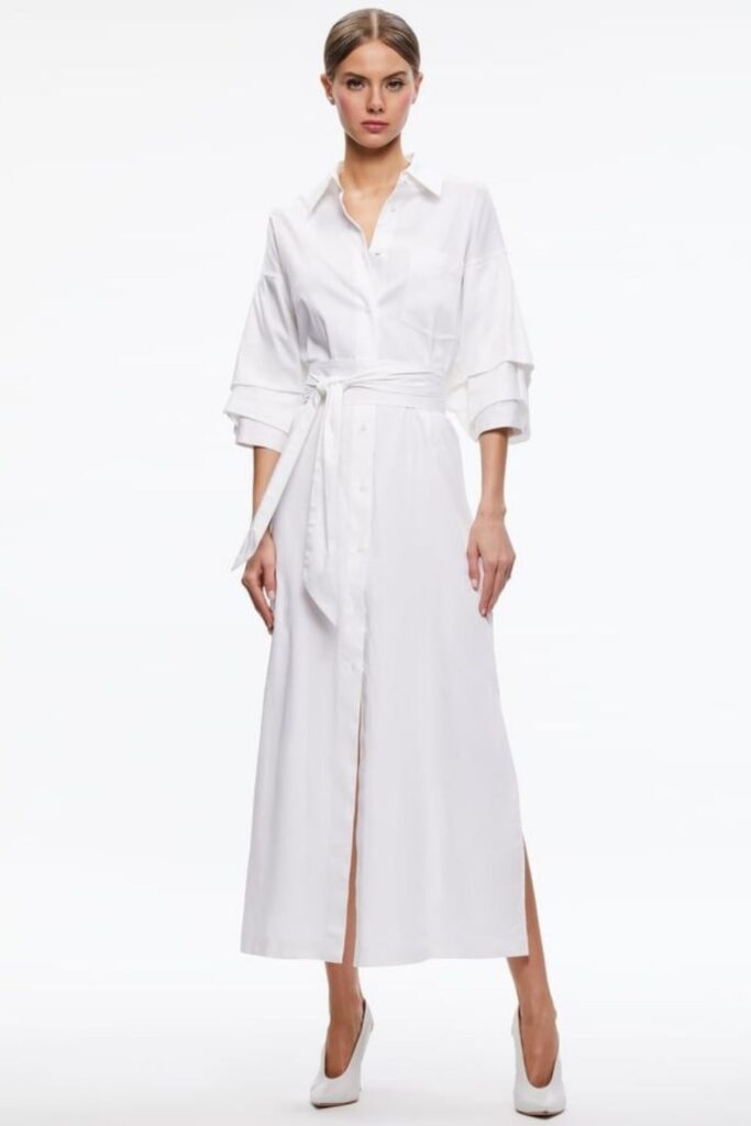 White Oversized Button-Down as a Dress with a Thin Belt