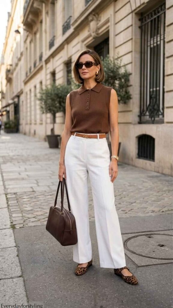 All-White Outfit With Brown Accessories