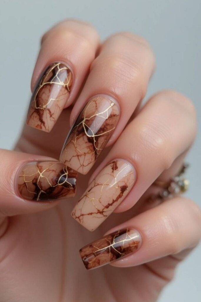 40 Best Marble Nail Art Ideas That Look Expensive But Are Easier Than You Think 16 Autumn Rust Marble with Olive Veining