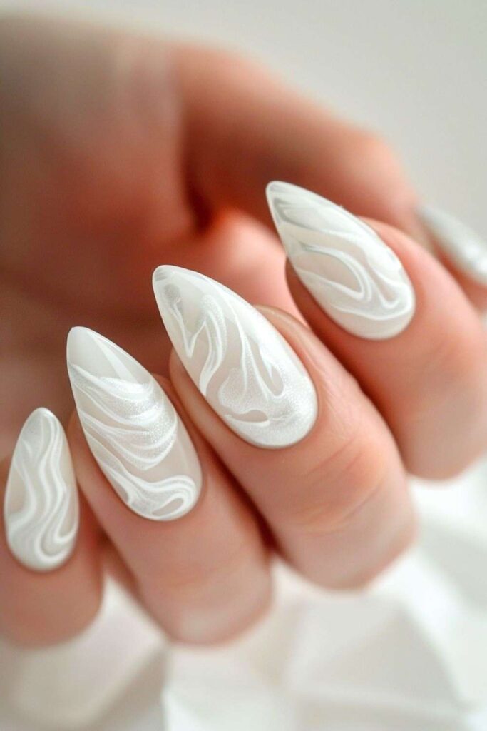 Chrome, Marble & Polka Dot White Nail Art Ideas
