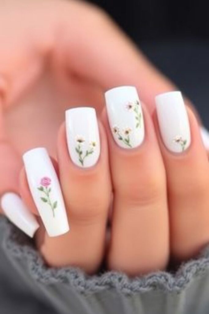 Floral White Nail Designs for a Soft Summer Look