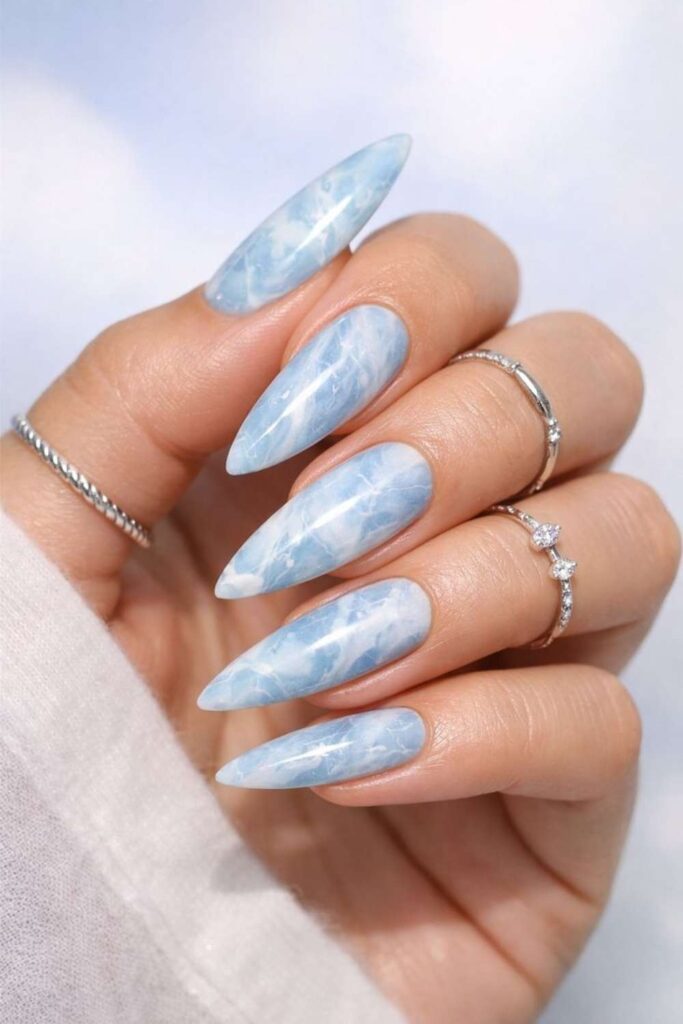 40 Best Marble Nail Art Ideas That Look Expensive But Are Easier Than You Think 14 Ice Blue Marble Winter Without the Cold