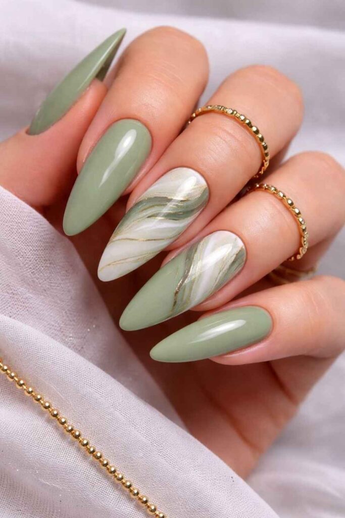 40 Best Marble Nail Art Ideas That Look Expensive But Are Easier Than You Think 17 Sage and Cream Tonal Marble