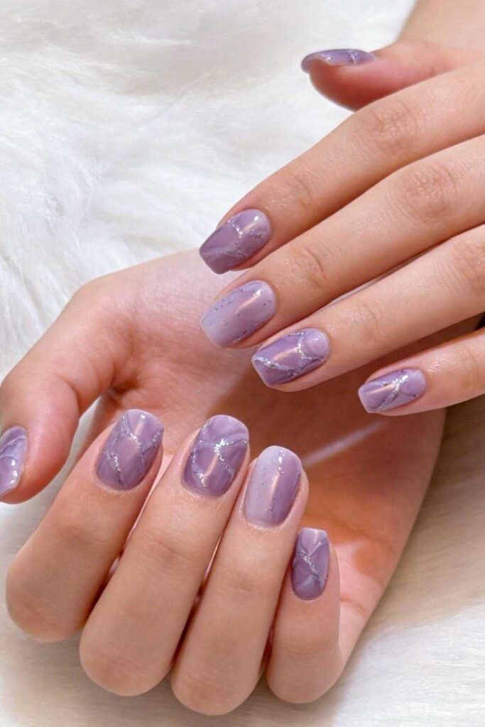 40 Best Marble Nail Art Ideas That Look Expensive But Are Easier Than You Think 3 Soft Lavender Marble with Silver Threading