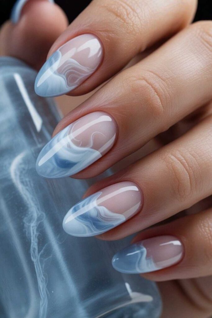 40 Best Marble Nail Art Ideas That Look Expensive But Are Easier Than You Think 5 Translucent Jelly Marble in Soft Blue