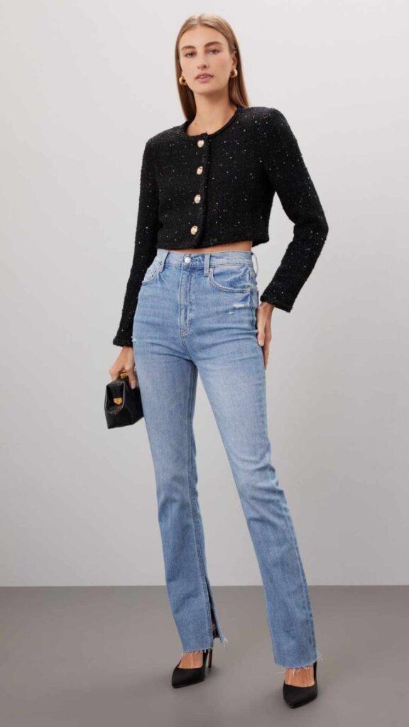  Tweed Jacket + Straight-Leg Jeans
