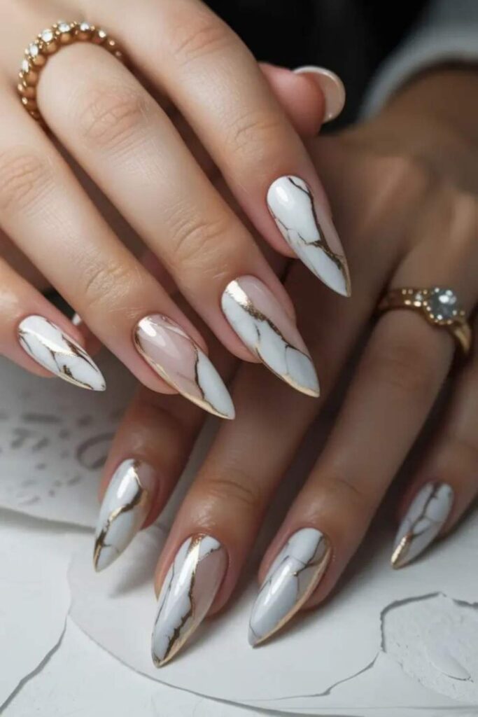 40 Best Marble Nail Art Ideas That Look Expensive But Are Easier Than You Think 10 White Marble with Tortoiseshell Detail